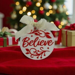 Acrylic Round Red Merry Christmas- Christmas